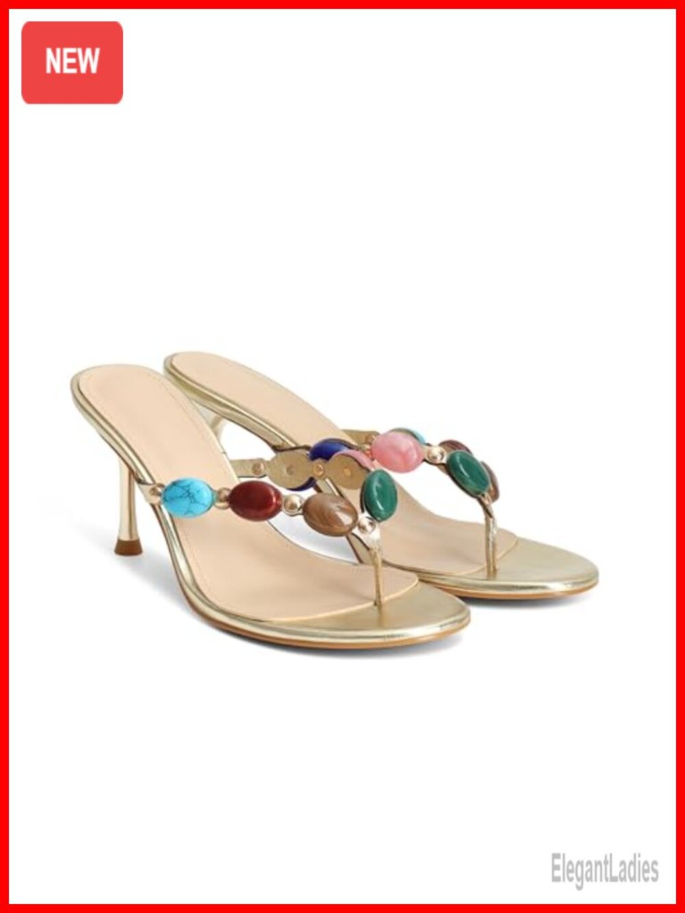 MAIJED Women's Jeweled Thong High Heels Slip On Stiletto Sandals